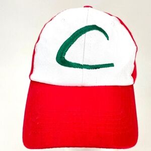 Ash Ketchum Hat Pokemon Classic Red and White Cap with Green Logo